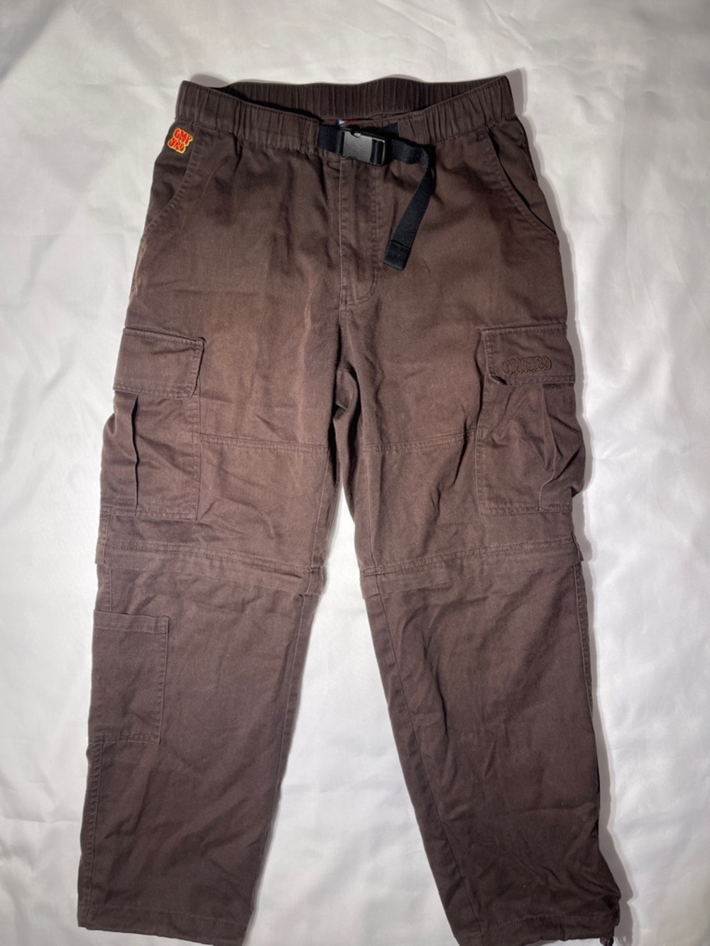 Brown Cargo Pants with Built-In Webbing Belt